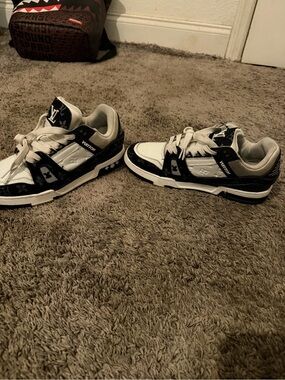Louis Vuitton Kids Black and White Low-Top Sneakers with Monogram Accents
